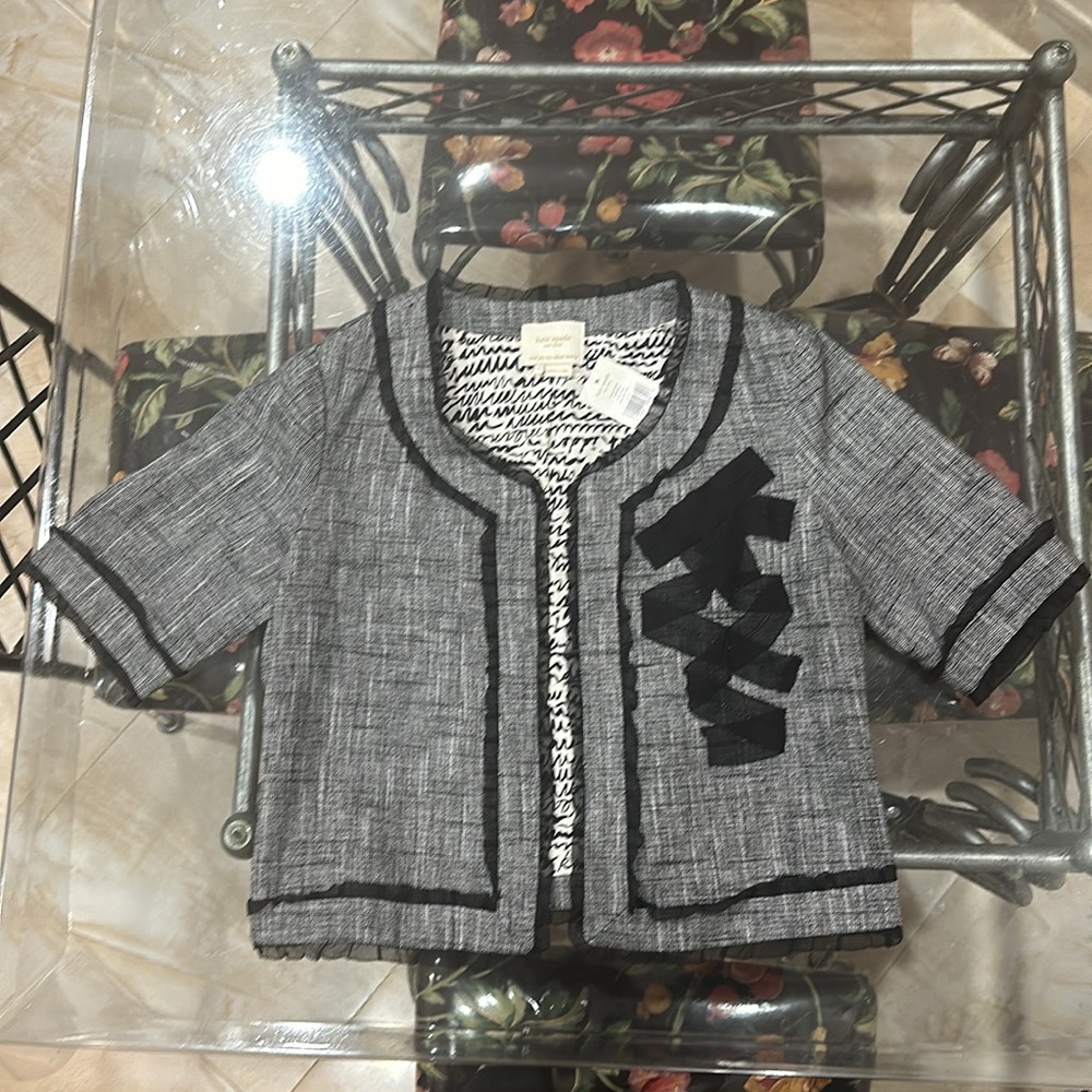 Kate Spade Brand New With Tags Linen Short Blazer.  Size 12. Black/Chalk